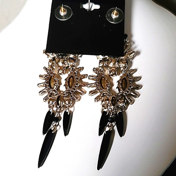 Vintage BETSEY JOHNSON Hollywood Glam Collection Tigers Eyes Chandelier Earrings - Picture 10 of 11